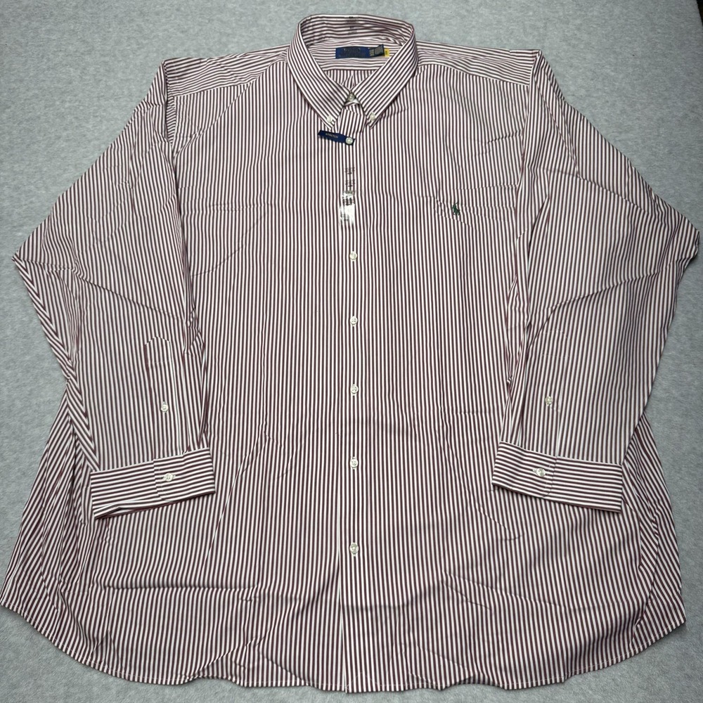 Polo Ralph Lauren Dress Shirt Mens Big 4X Red Stripe Stretch Poplin Long Sleeve